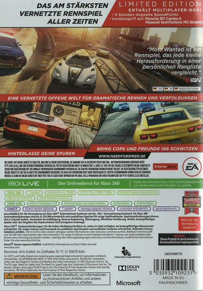 Need for Speed: Most Wanted - Xbox 360 Rückseite