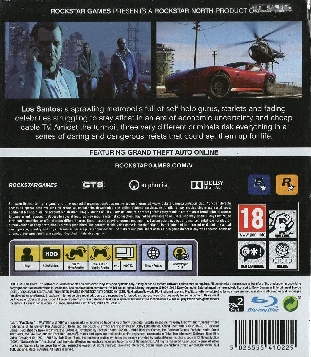 Grand Theft Auto V - PlayStation 3 Rückseite