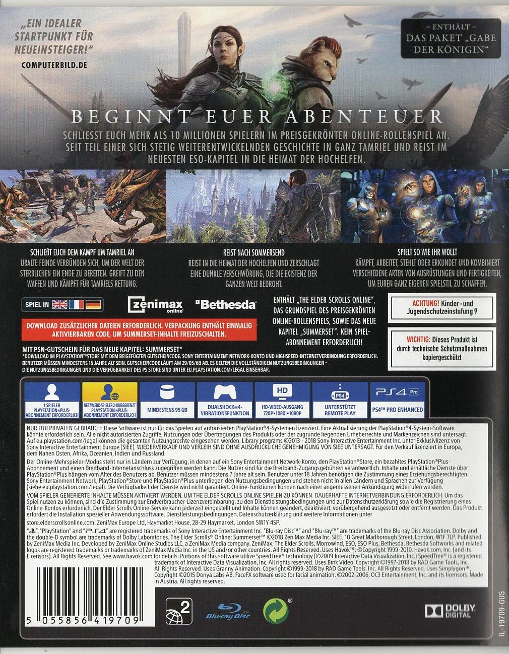 The Elder Scrolls Online: Summerset - PlayStation 4 Rückseite