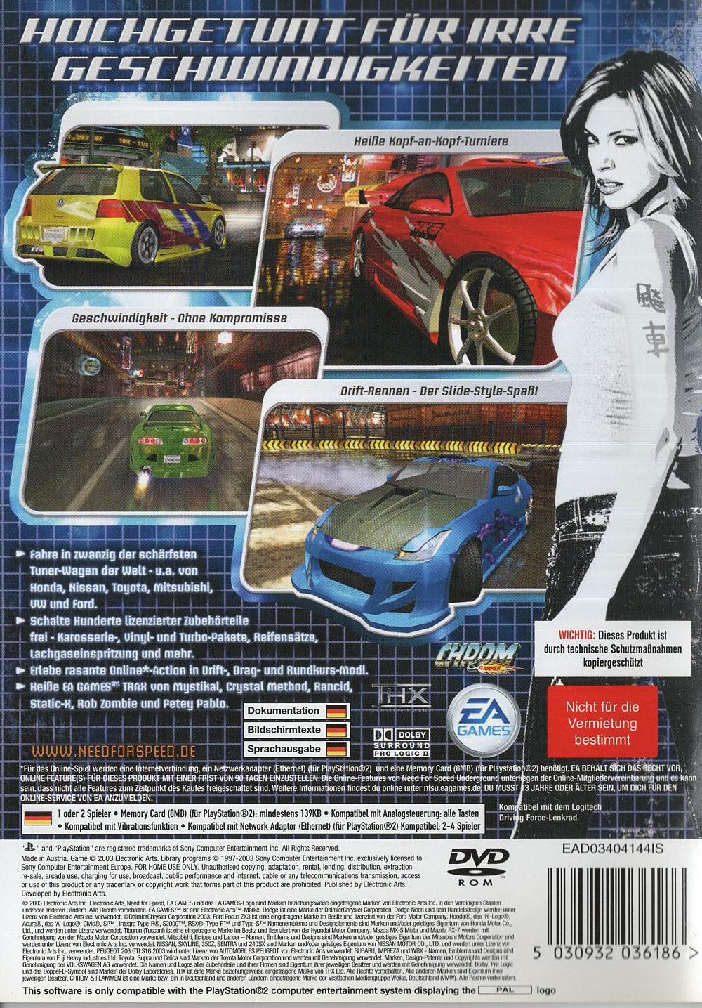 Need for Speed: Underground - PlayStation 2 Rückseite