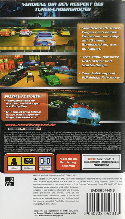 Need for Speed Underground Rivals - PlayStation Portable Rückseite