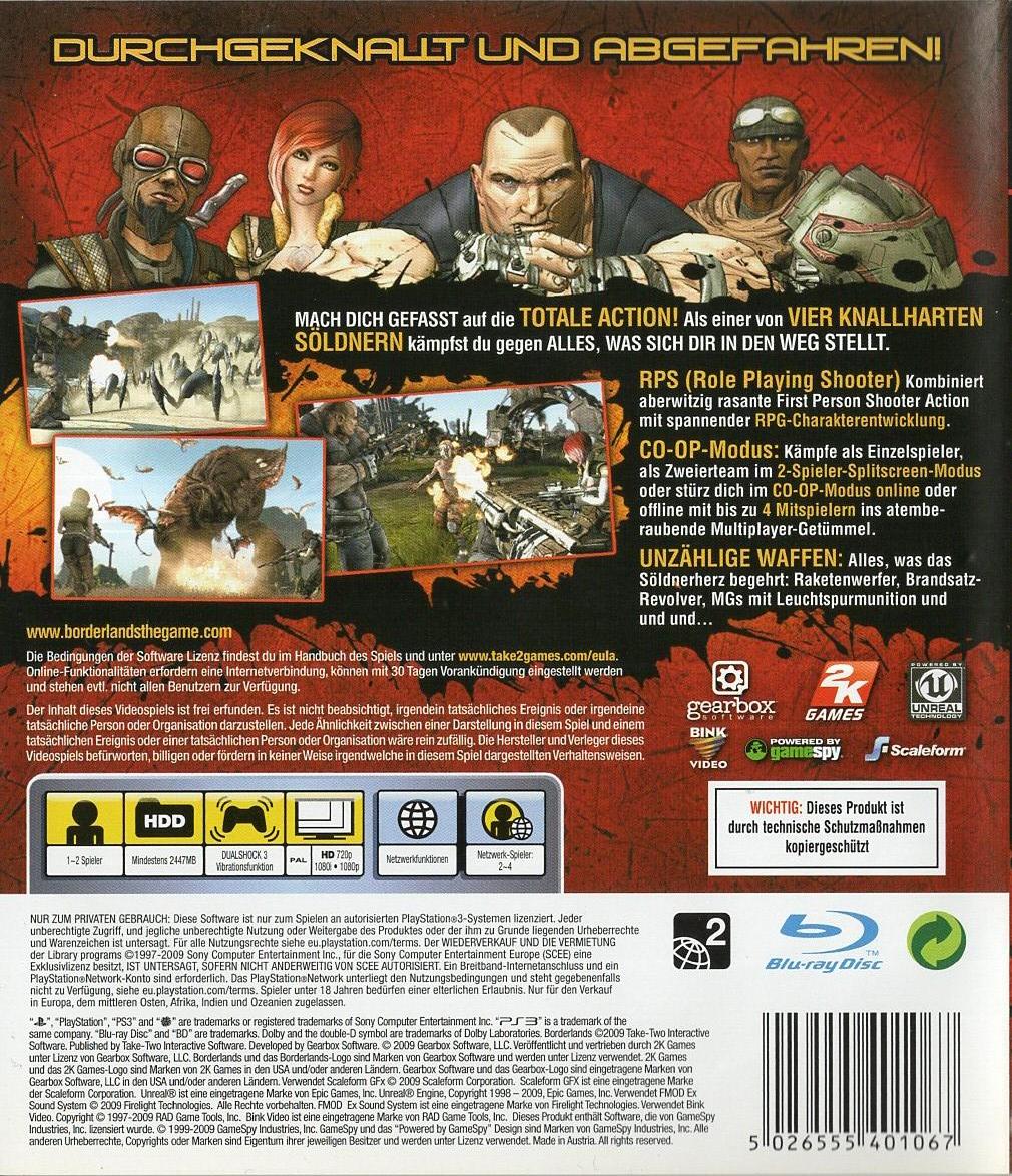 Borderlands - PlayStation 3 Rückseite