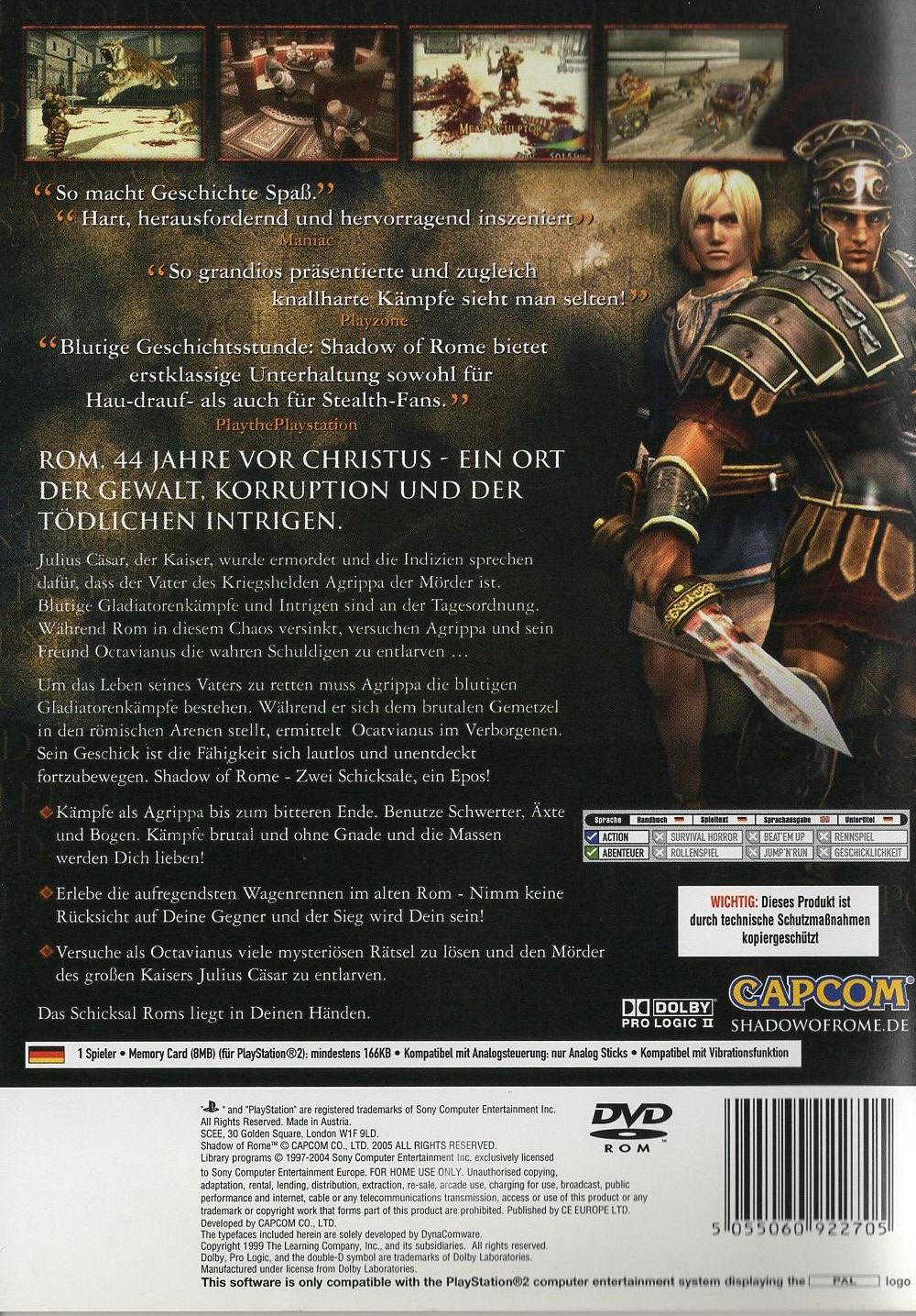 Shadow of Rome - PlayStation 2 Rückseite