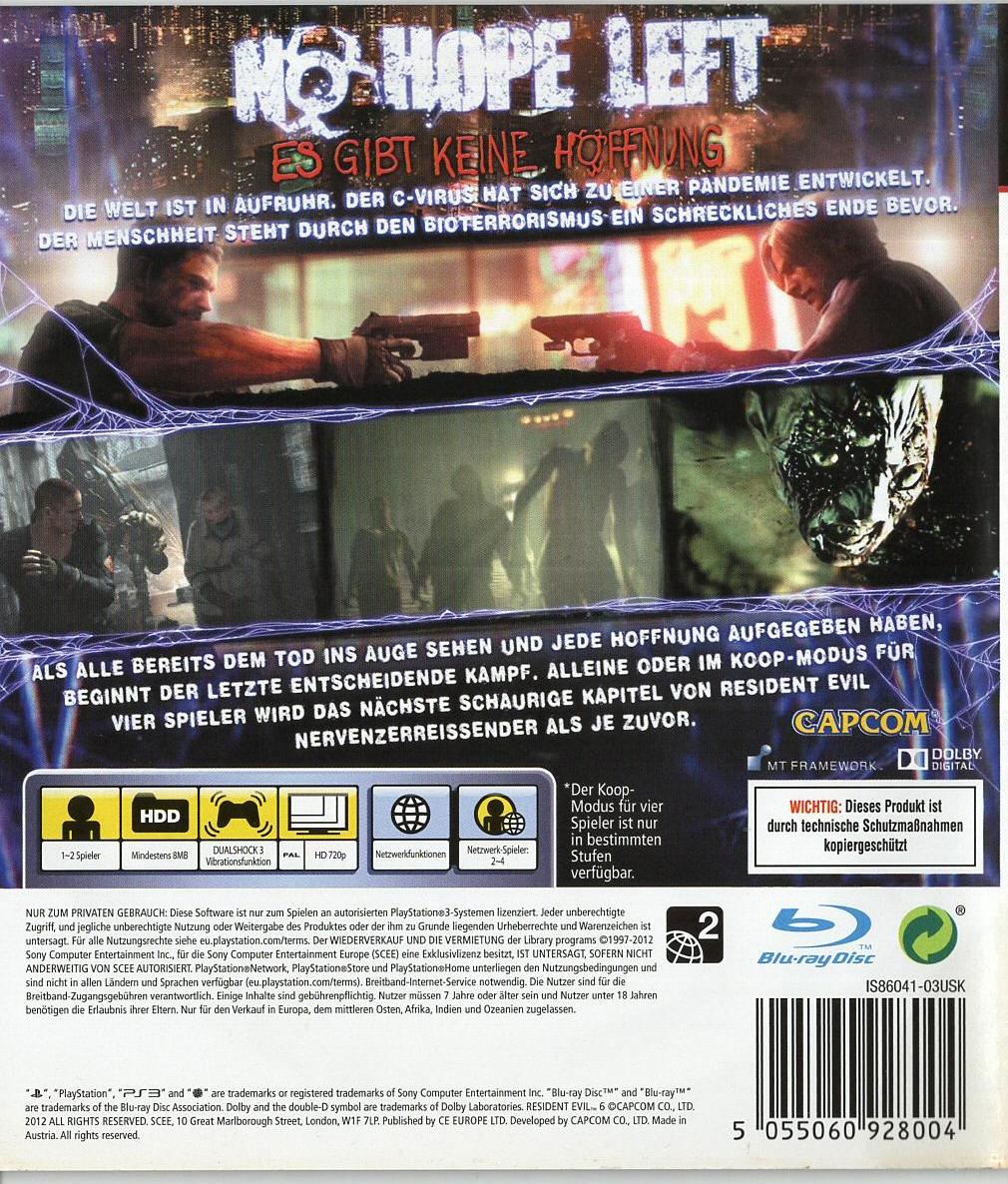 Resident Evil 6 - PlayStation 3 Rückseite