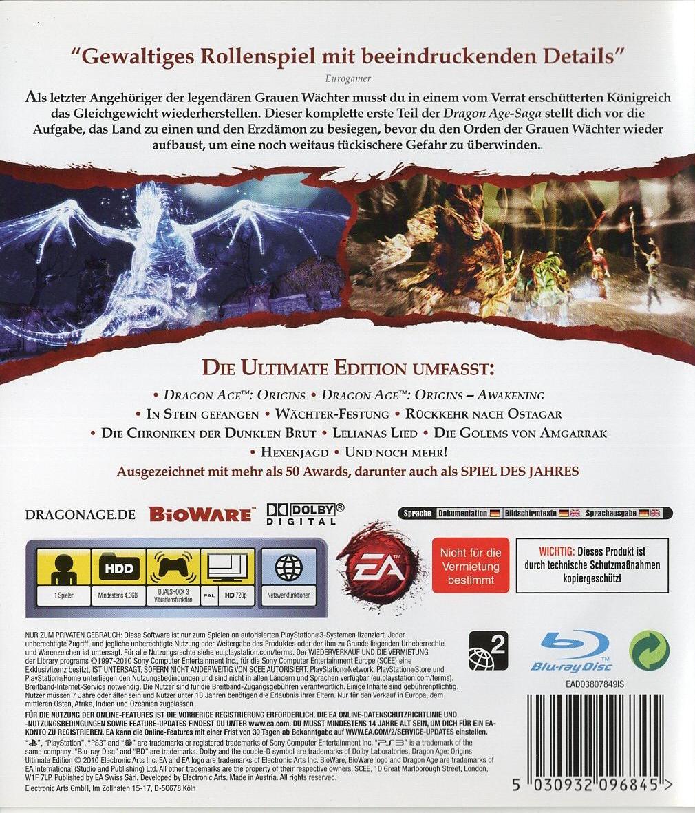 Dragon Age: Origins Ultimate Edition - PlayStation 3 Rückseite