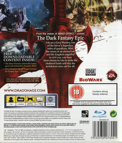 Dragon Age: Origins - PlayStation 3 Rückseite