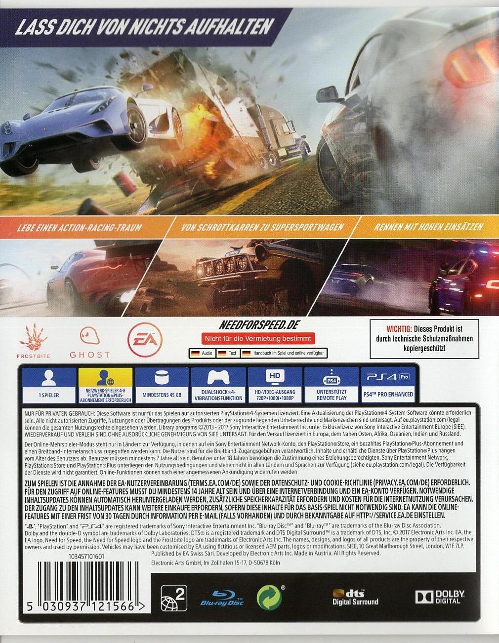 Need for Speed Payback - PlayStation 4 Rückseite