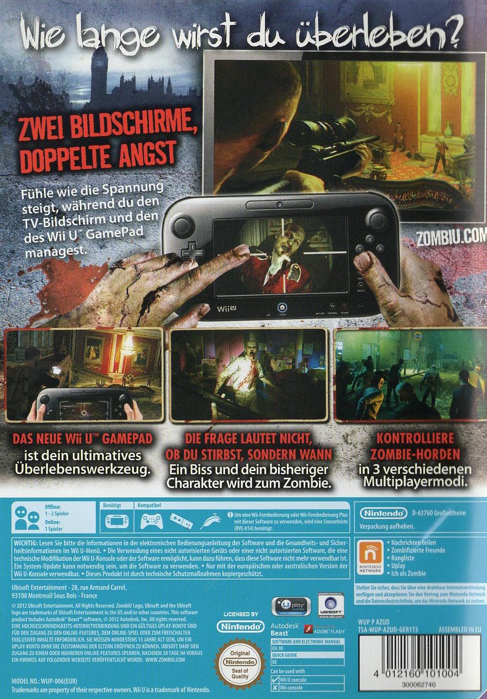ZombiU - Nintendo Wii U Rückseite