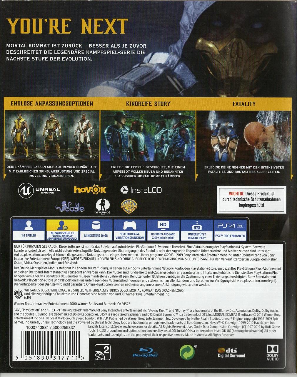 Mortal Kombat 11 - PlayStation 4 Rückseite