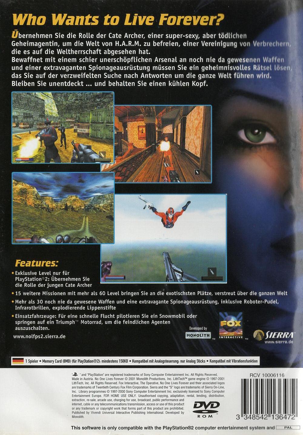 The Operative: No One Lives Forever - PlayStation 2 Rückseite