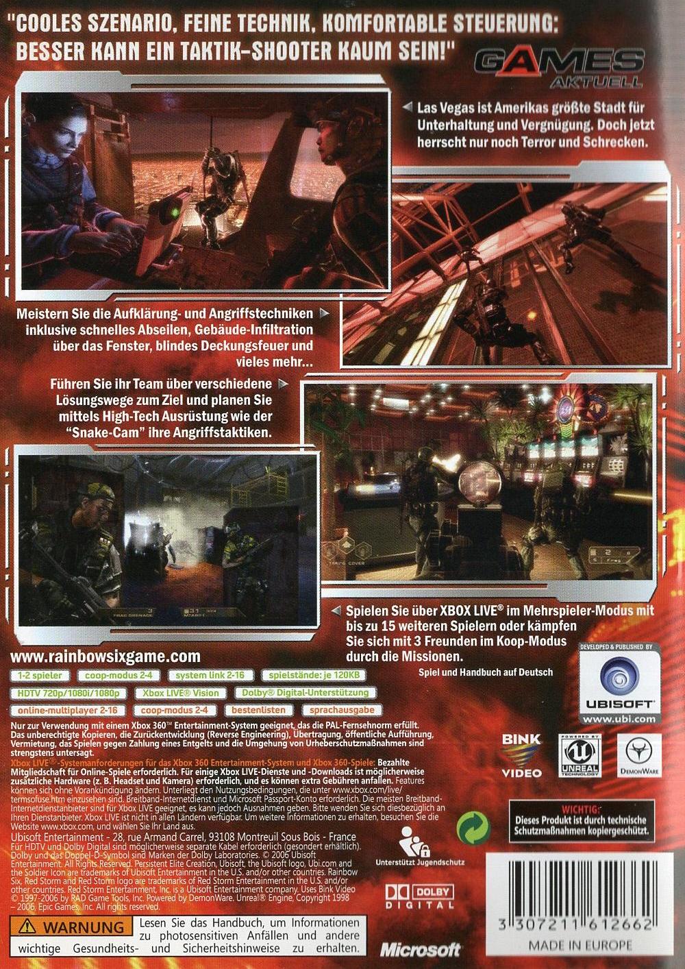 Tom Clancy's Rainbow Six: Vegas - Xbox 360 Rückseite