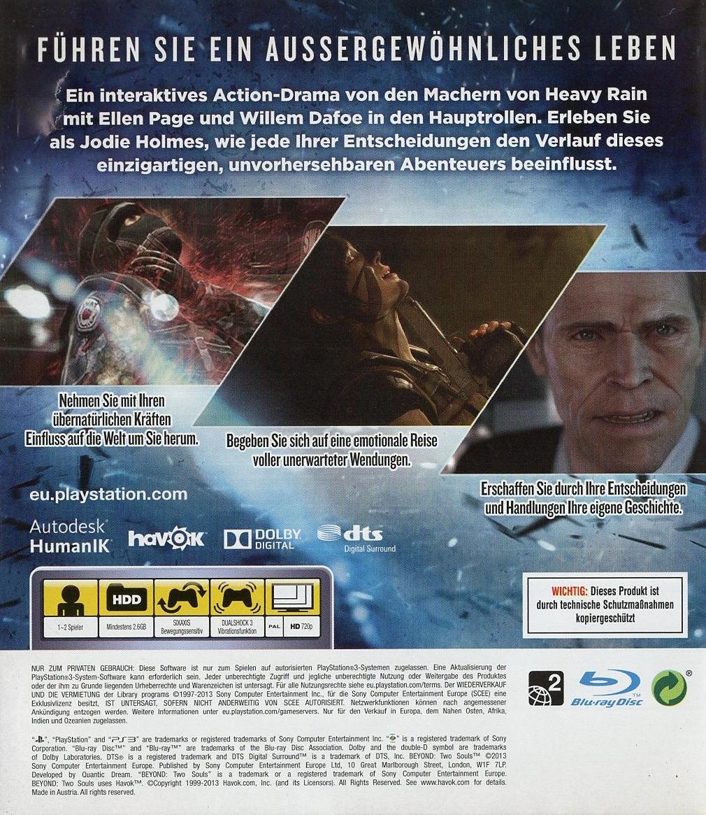 Beyond: Two Souls - PlayStation 3 Rückseite