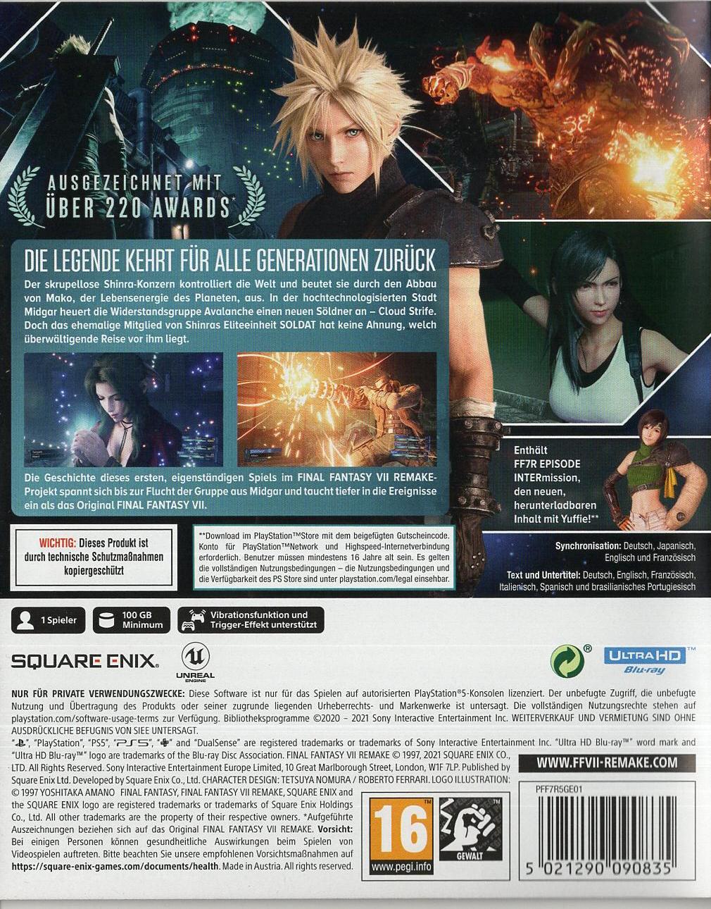 Final Fantasy VII Remake Intergrade - PlayStation 5 Rückseite