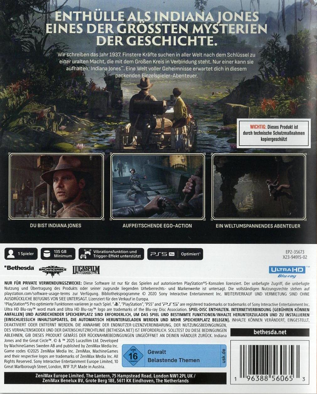Indiana Jones und der Grosse Kreis - PlayStation 5 Rückseite