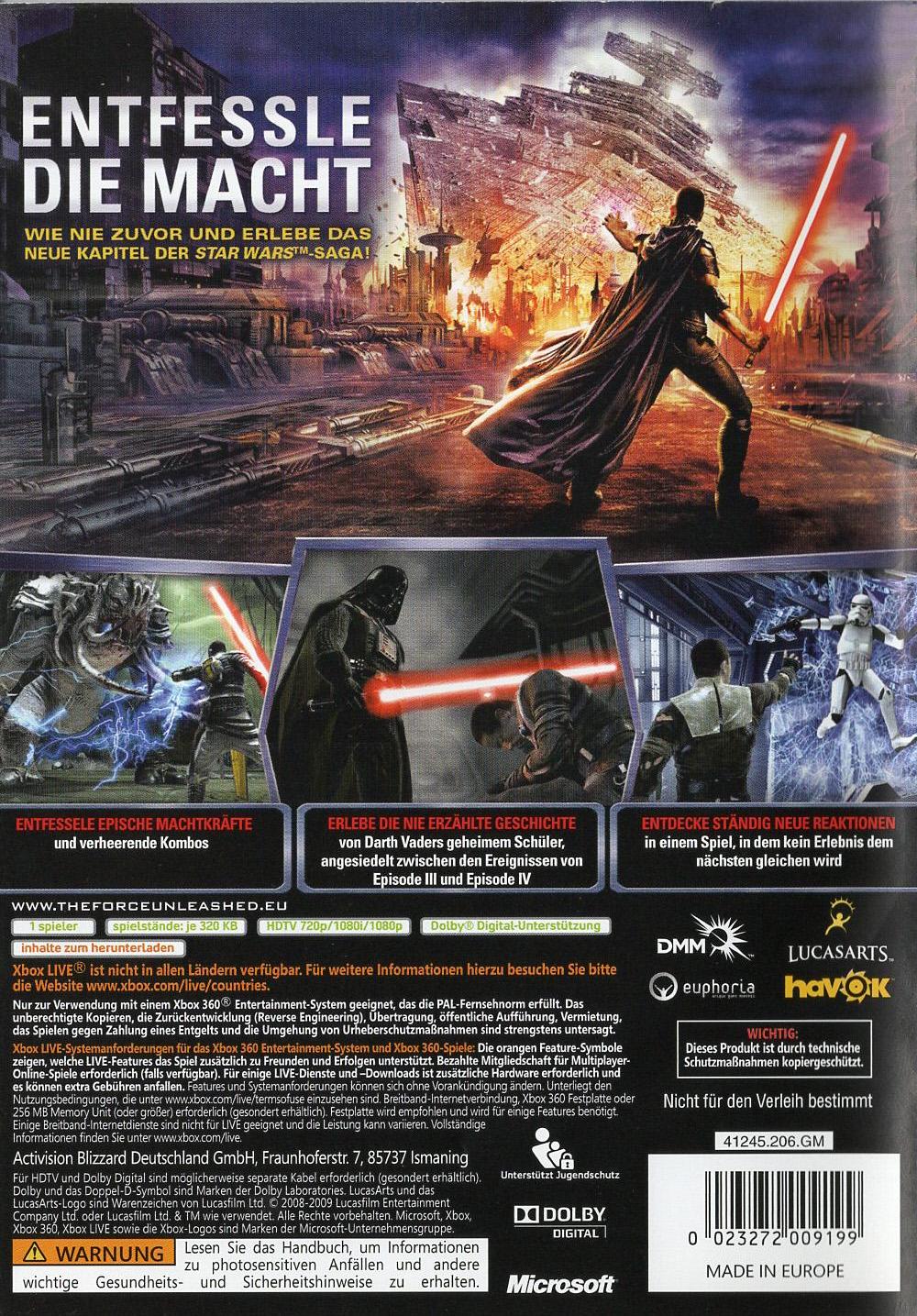 Star Wars: The Force Unleashed - Xbox 360 Rückseite