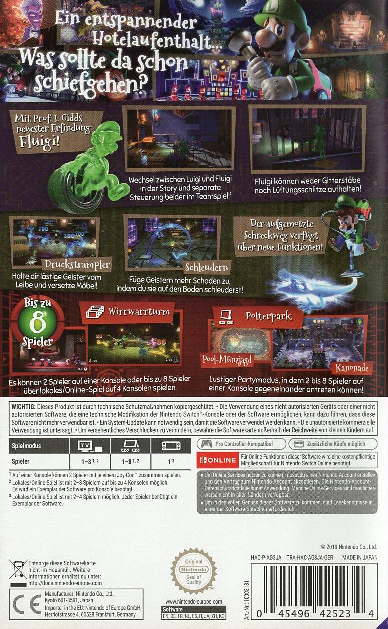 Luigi's Mansion 3 - Nintendo Switch Rückseite