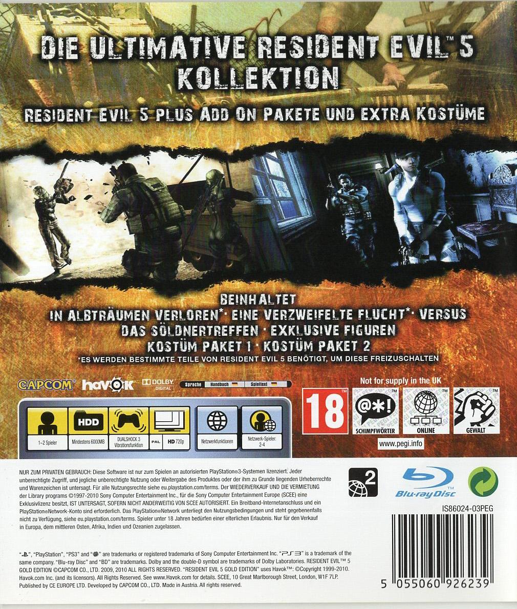Resident Evil 5 Gold Edition - PlayStation 3 Rückseite