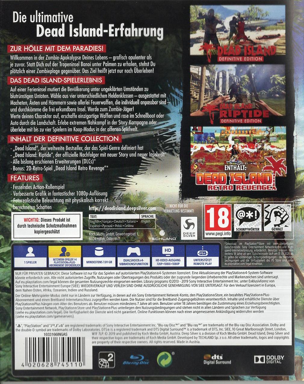 Dead Island Definitive Edition - PlayStation 4 Rückseite