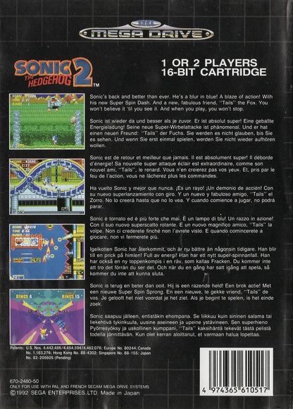 Sonic the Hedgehog 2 - Sega Mega Drive Rückseite