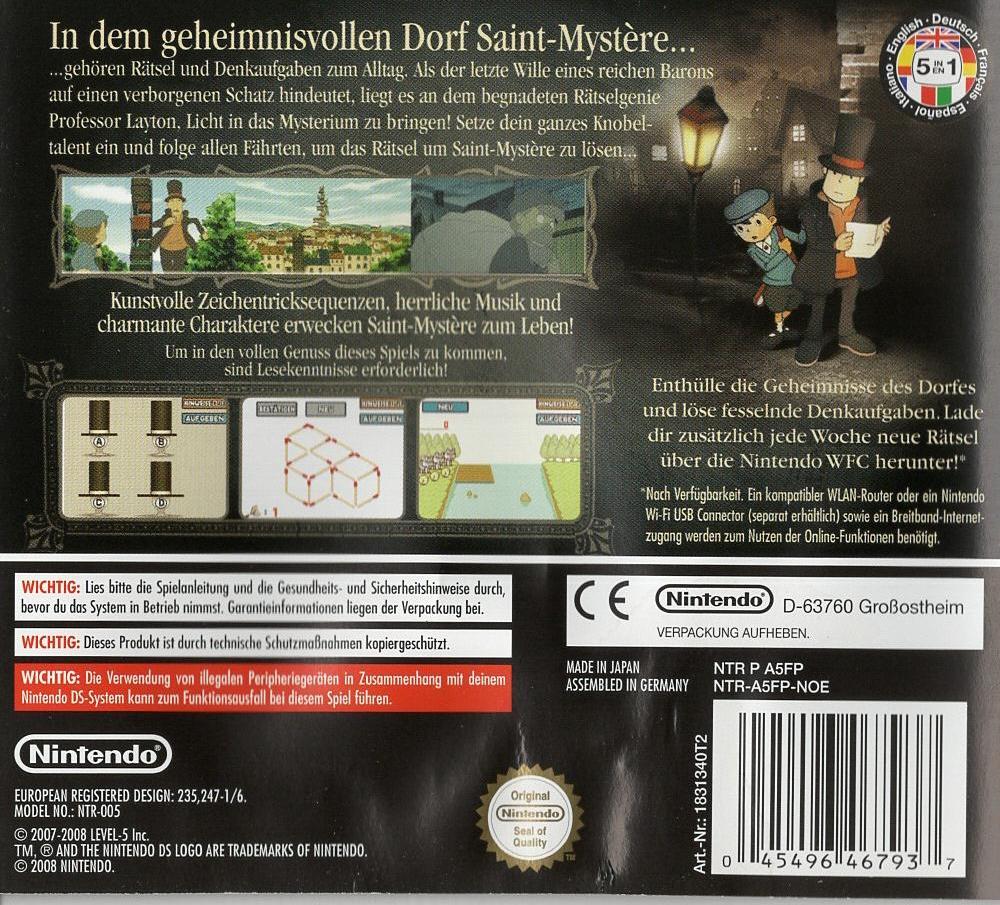 Professor Layton und das geheimnisvolle Dorf - Nintendo DS Rückseite