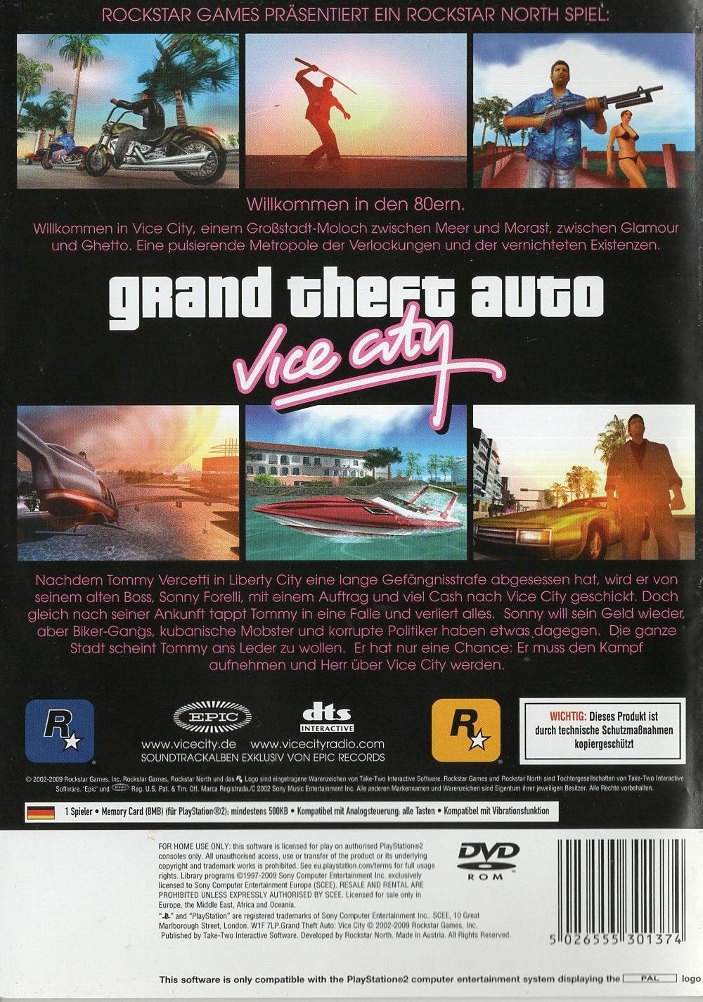 Grand Theft Auto: Vice City - PlayStation 2 Rückseite