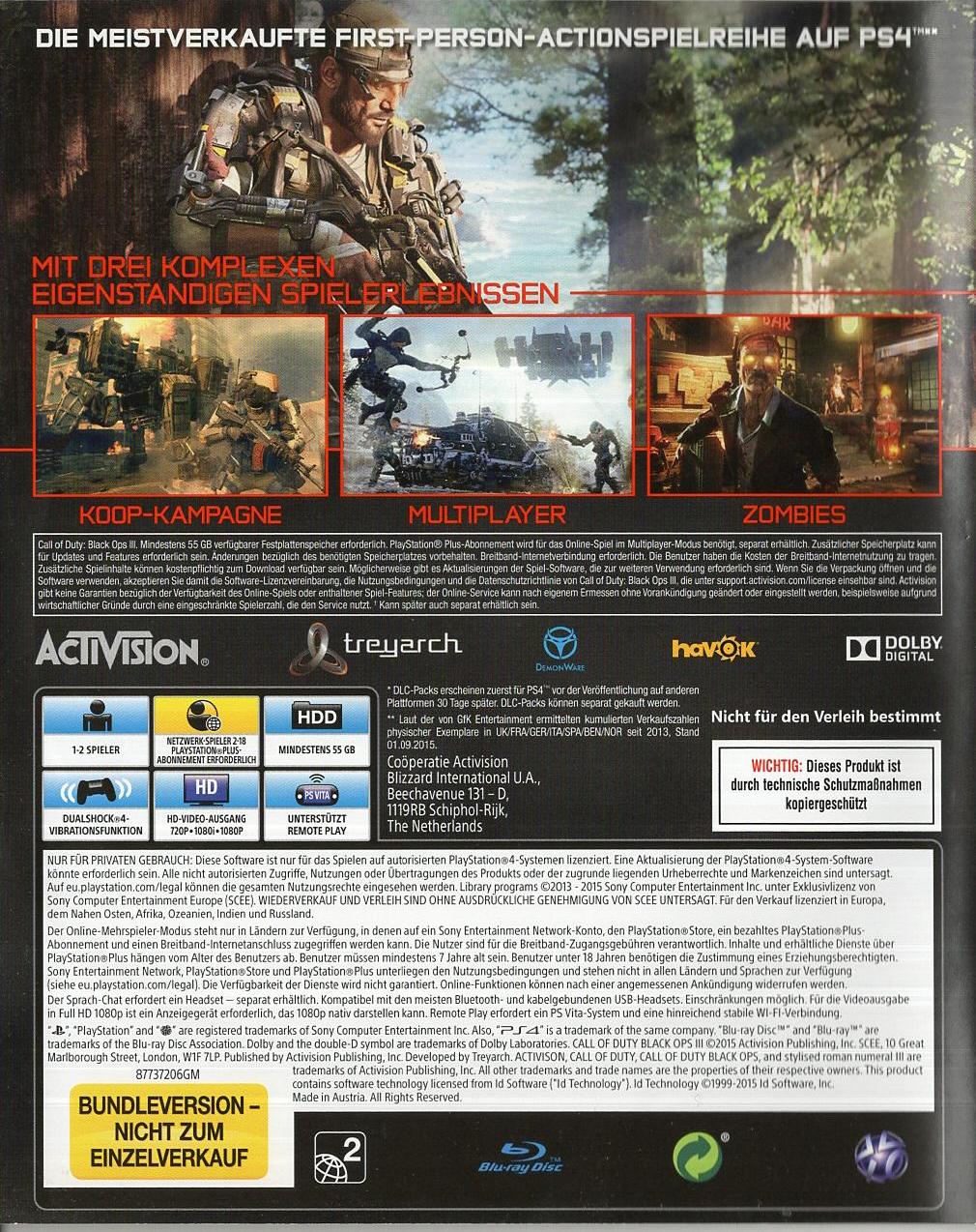 Call of Duty: Black Ops III - PlayStation 4 Rückseite