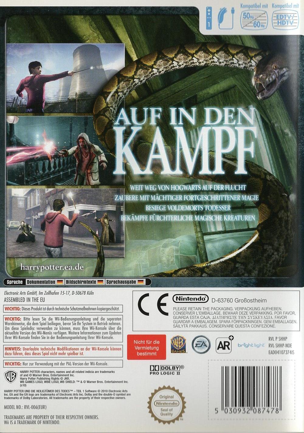Harry Potter und die Heiligtümer des Todes - Teil 1 - Nintendo Wii Rückseite