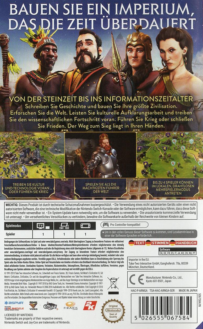 Sid Meier's Civilization VI - Nintendo Switch Rückseite