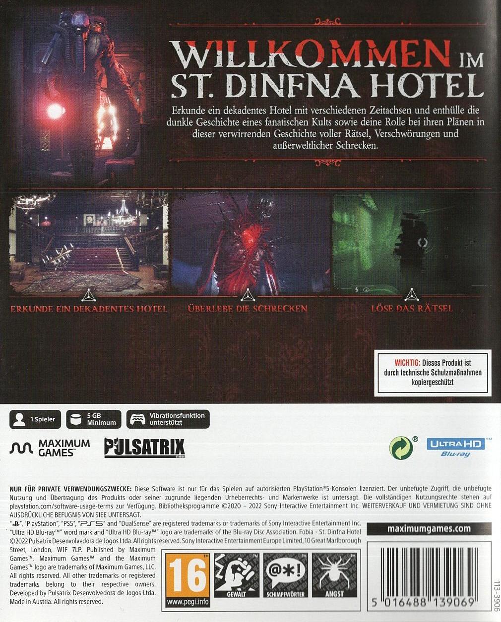Fobia: St. Dinfna Hotel - PlayStation 5 Rückseite