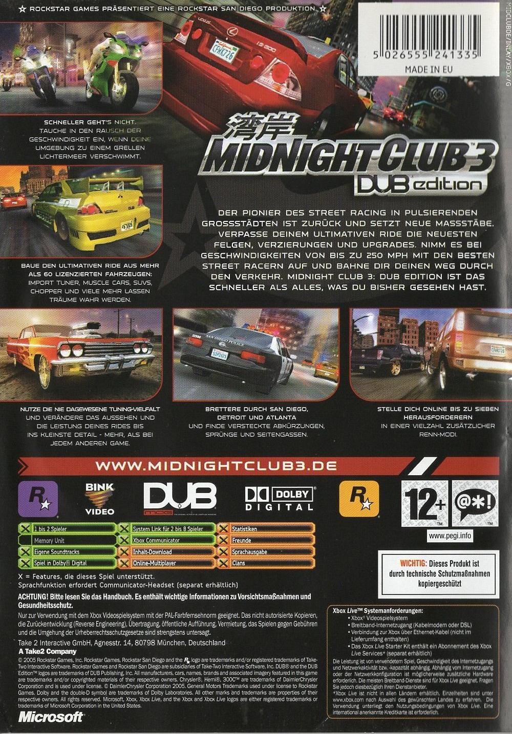 Midnight Club 3: DUB Edition - Xbox Rückseite