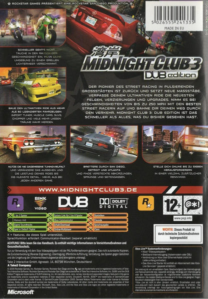 Midnight Club 3: DUB Edition - Xbox Rückseite