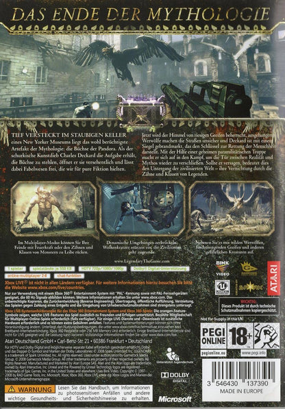 Legendary - Xbox 360 Rückseite
