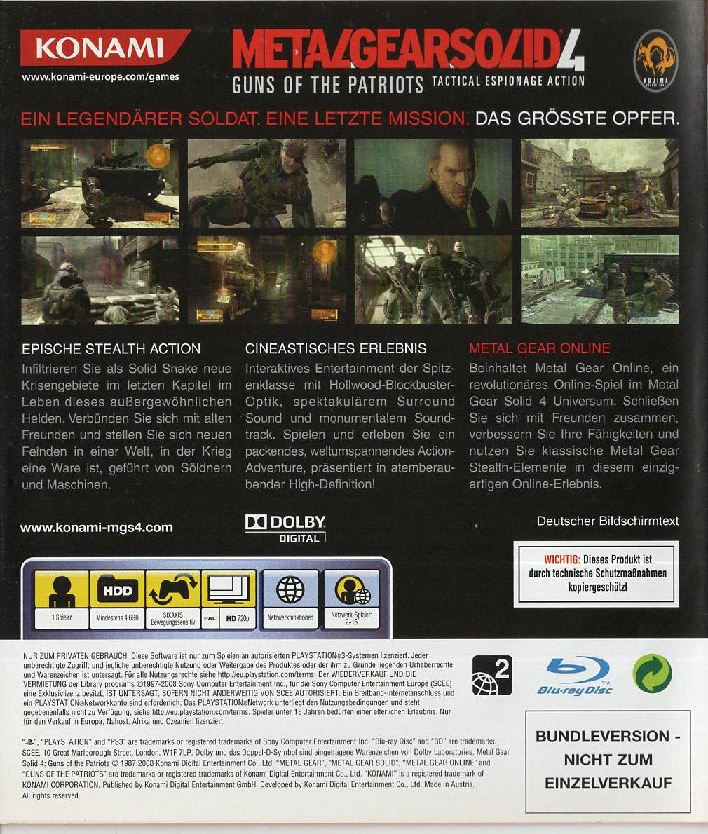 Metal Gear Solid 4: Guns of the Patriots - PlayStation 3 Rückseite