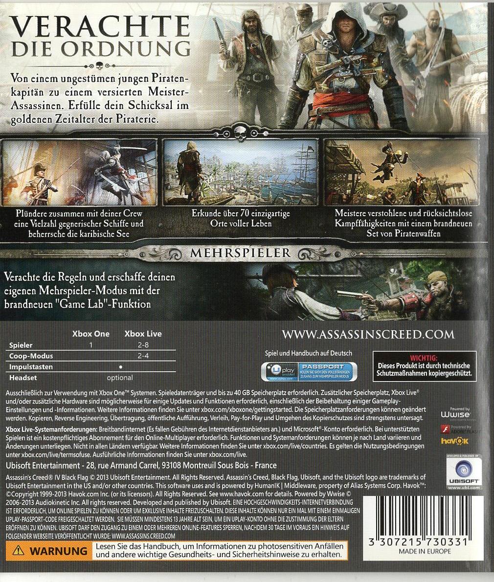 Assassin's Creed IV: Black Flag - Xbox One Rückseite