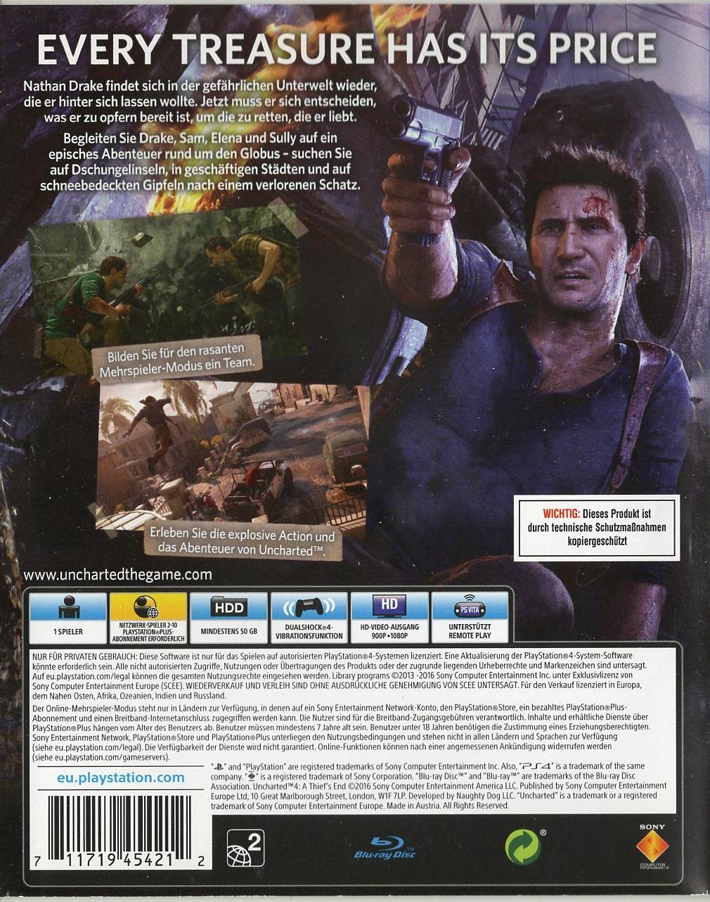 Uncharted 4: A Thief's End - PlayStation 4 Rückseite