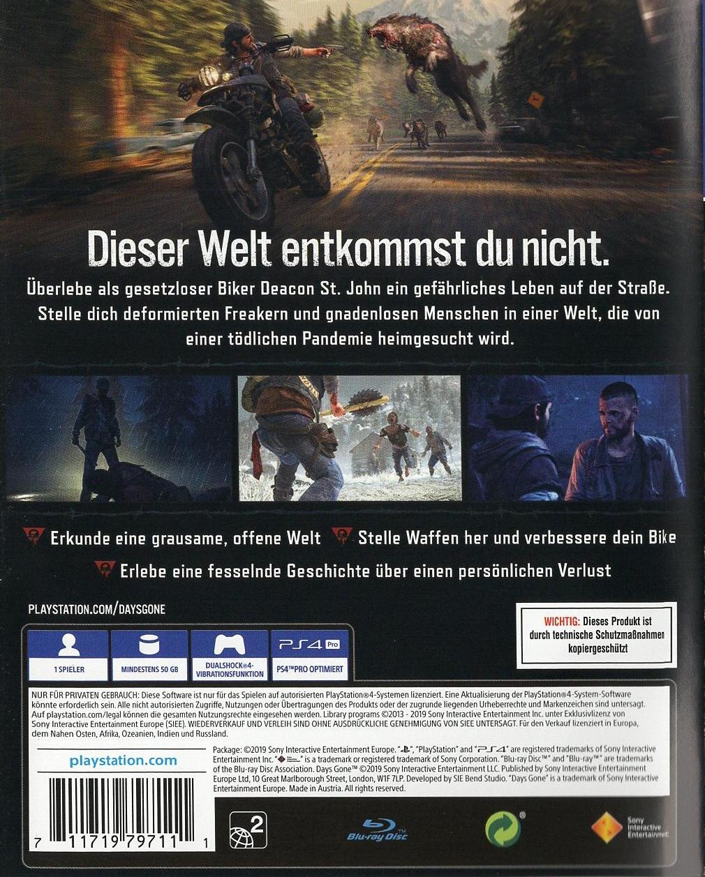 Days Gone - PlayStation 4 Rückseite