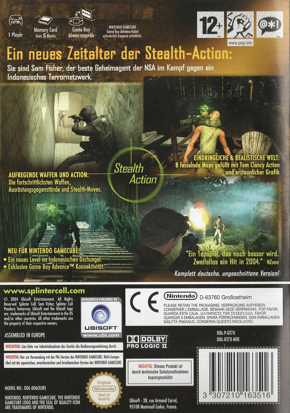 Tom Clancy's Splinter Cell: Pandora Tomorrow - Nintendo GameCube Rückseite