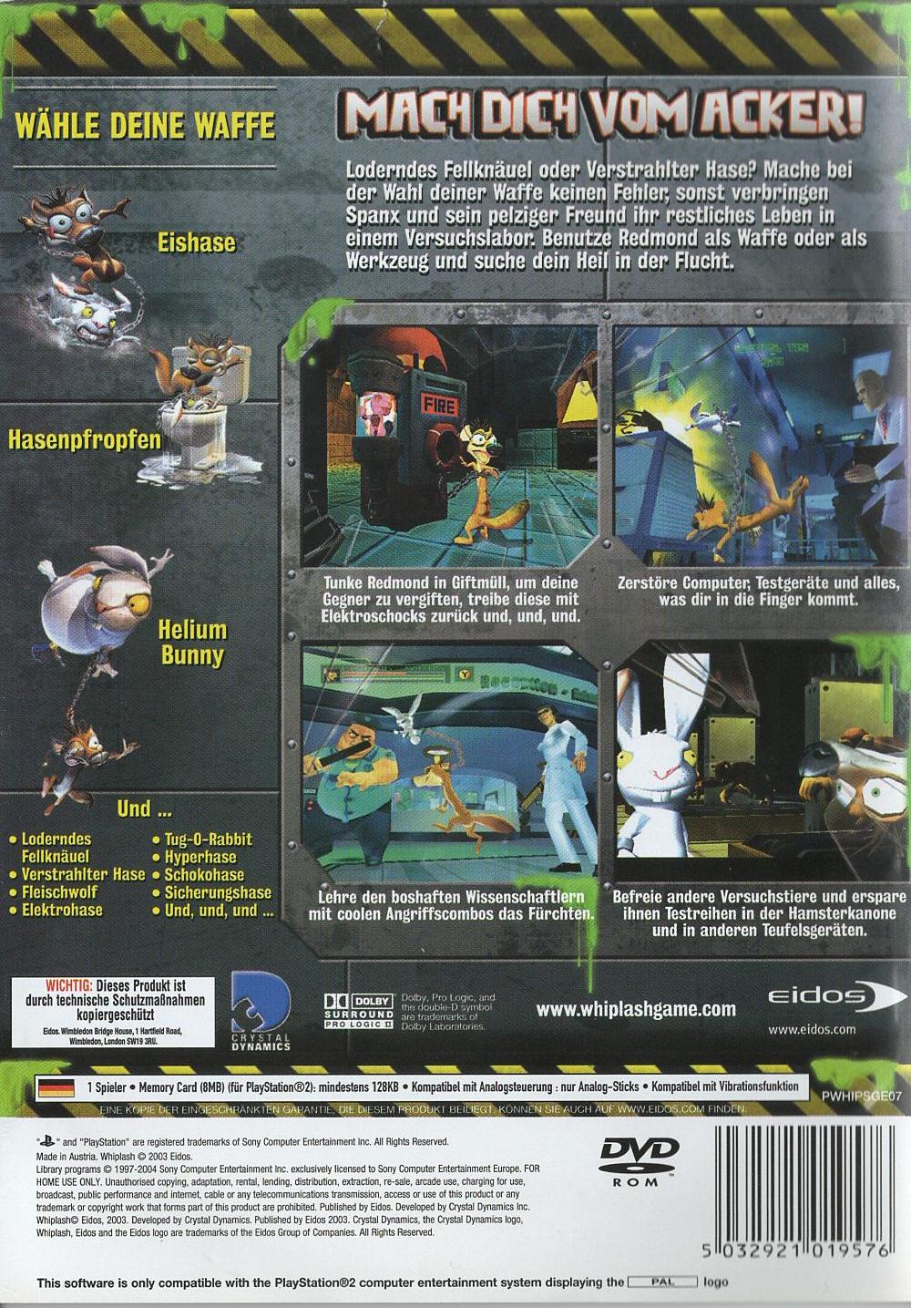 Whiplash - PlayStation 2 Rückseite