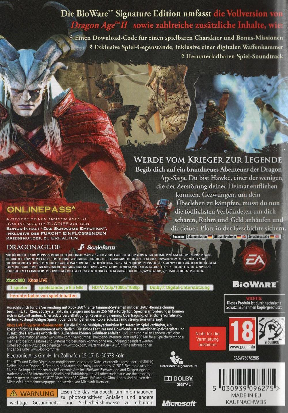 Dragon Age II - Xbox 360 Rückseite