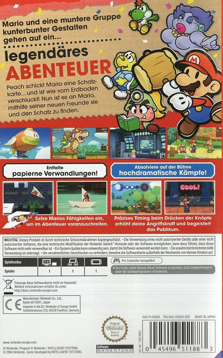 Paper Mario: Die Legende vom Äonentor - Nintendo Switch Rückseite