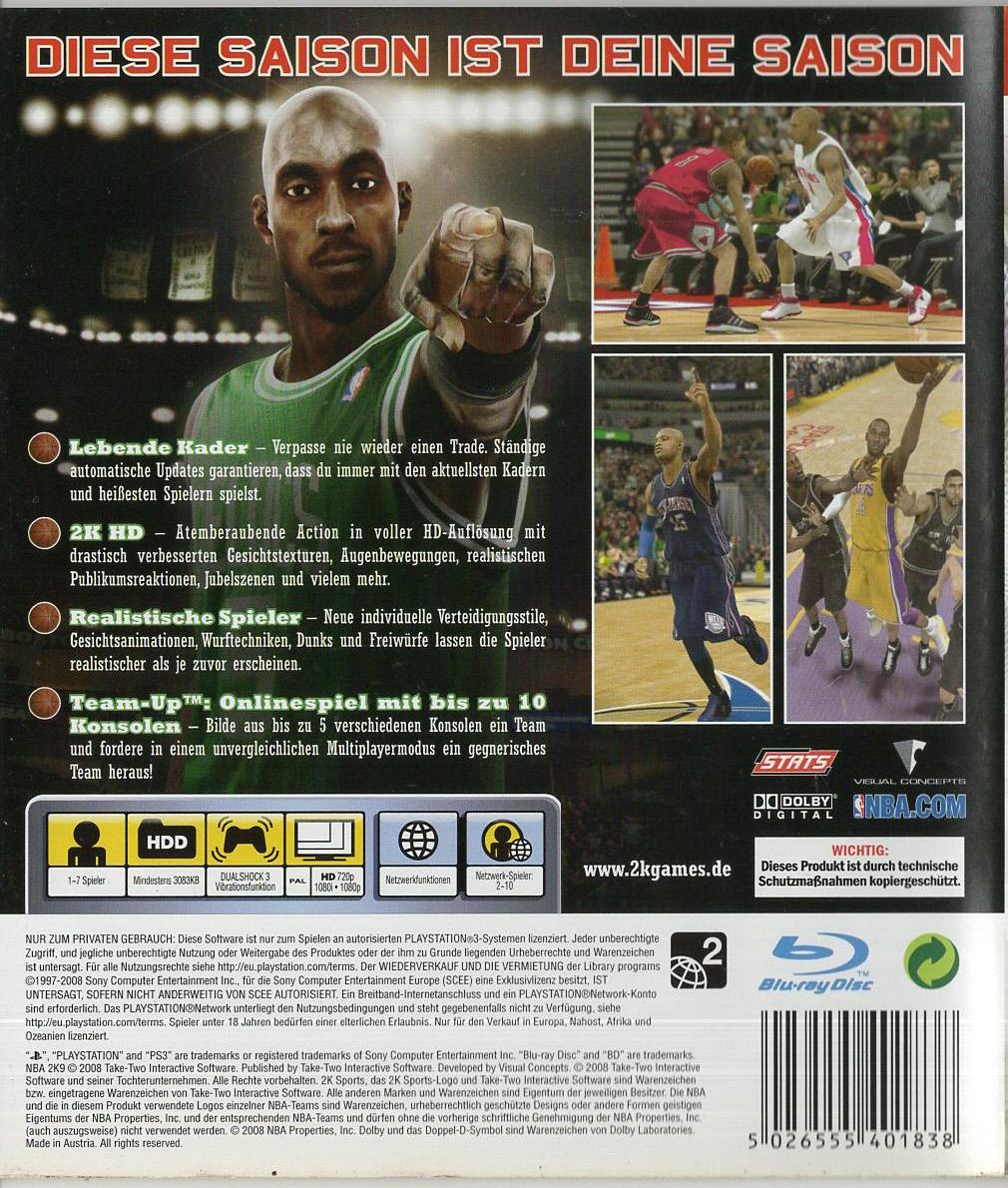 NBA 2K9 - PlayStation 3 Rückseite