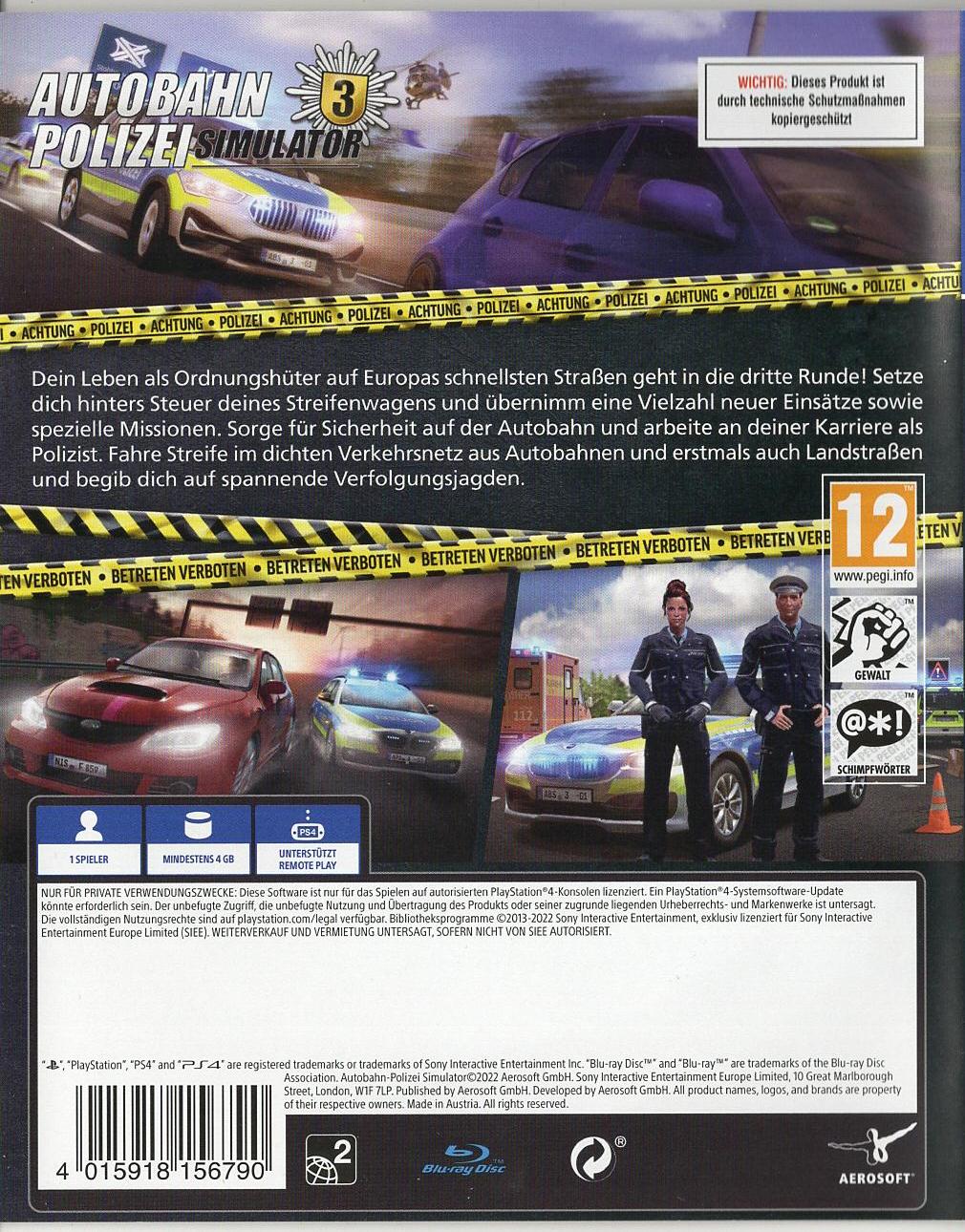 Autobahn-Polizei Simulator 3 - PlayStation 4 Rückseite