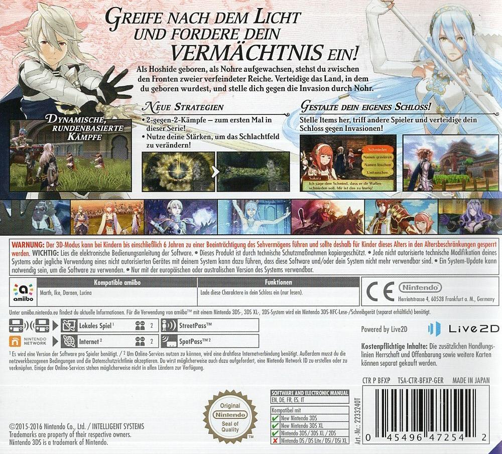 Fire Emblem Fates: Vermächtnis - Nintendo 3DS Rückseite