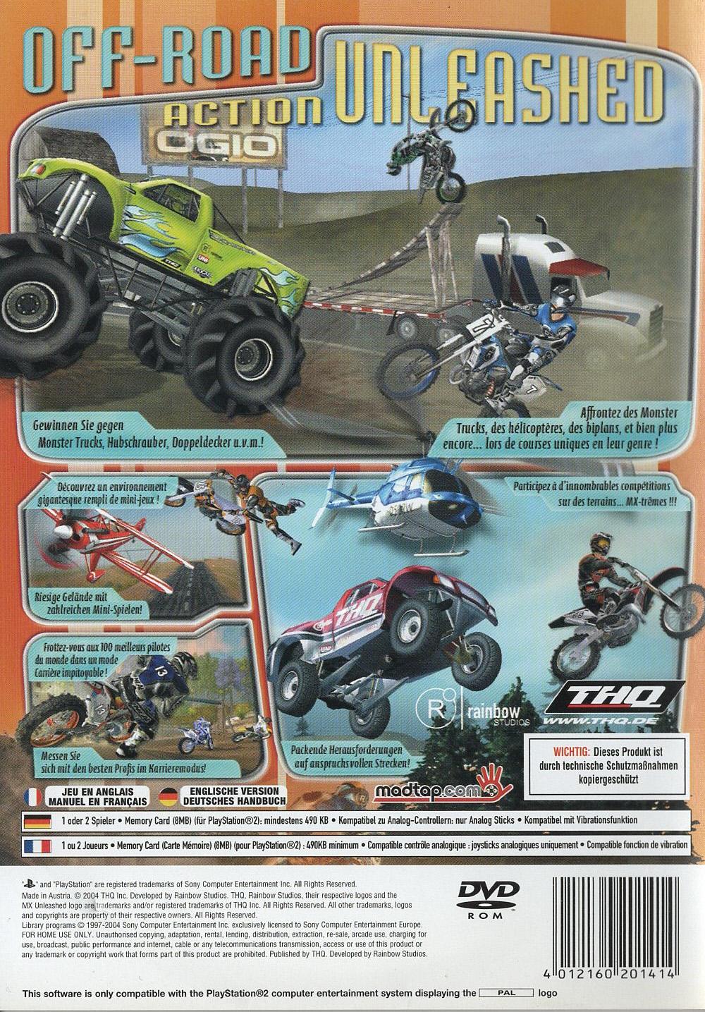 MX Unleashed - PlayStation 2 Rückseite