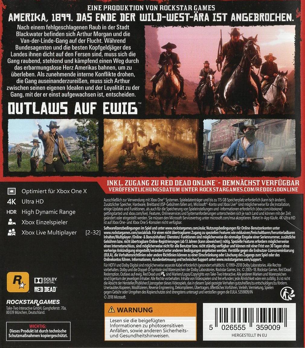Red Dead Redemption II - Xbox One Rückseite