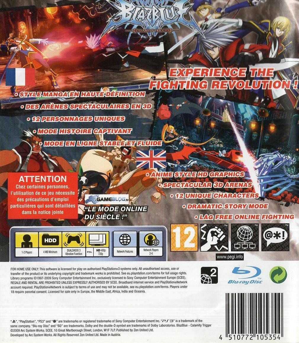 BlazBlue: Calamity Trigger - PlayStation 3 Rückseite
