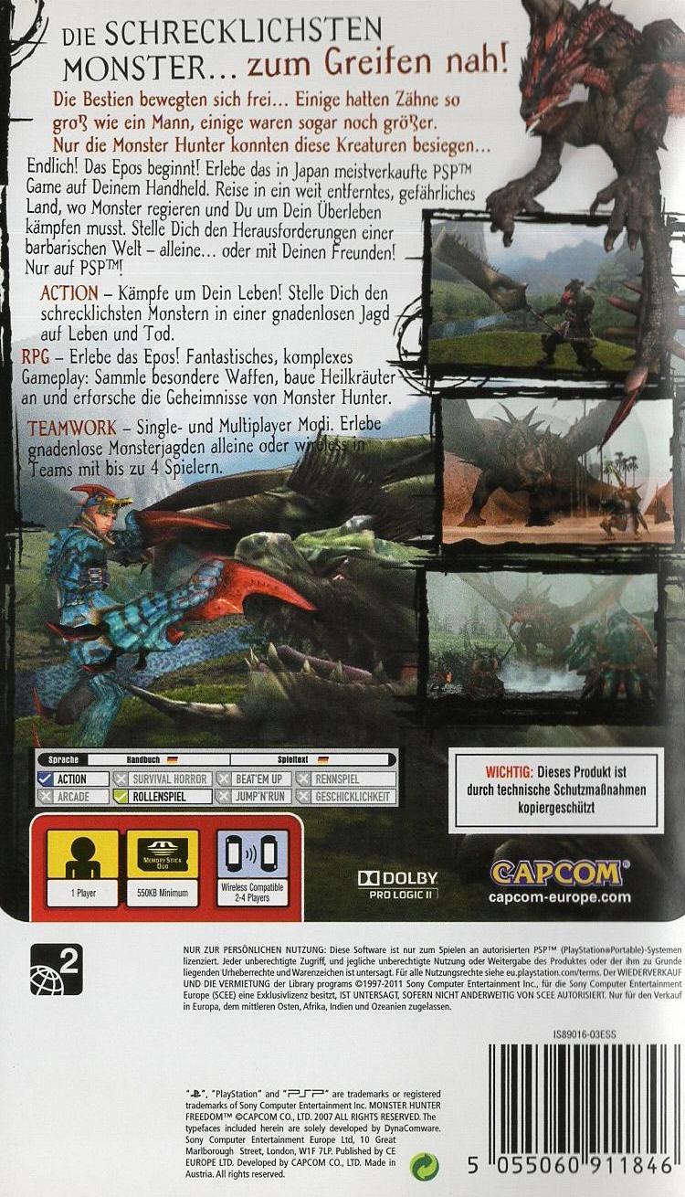 Monster Hunter Freedom - PlayStation Portable Rückseite