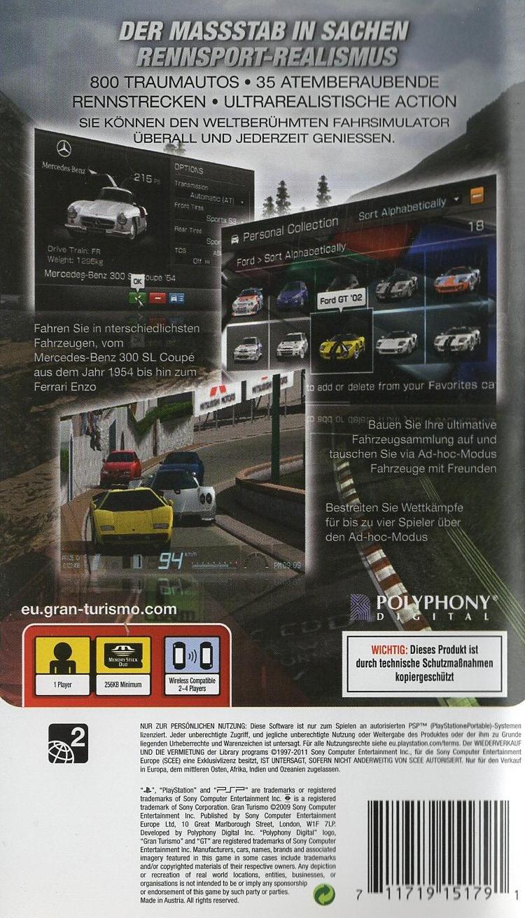 Gran Turismo - PlayStation Portable Rückseite