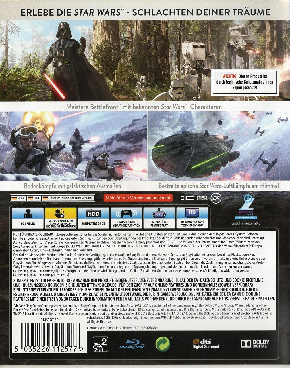 Star Wars Battlefront - PlayStation 4 Rückseite