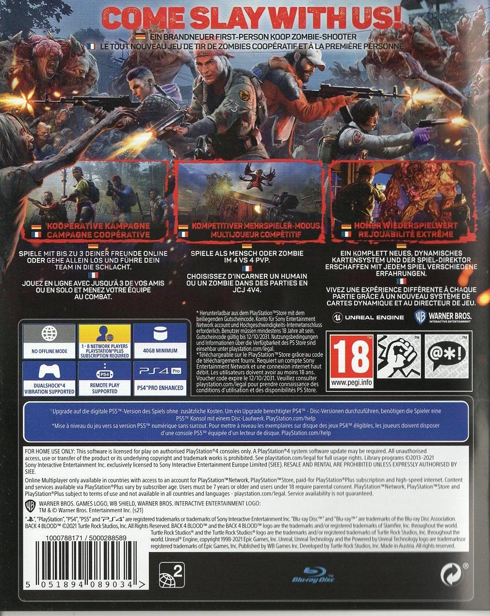 Back 4 Blood - PlayStation 4 Rückseite